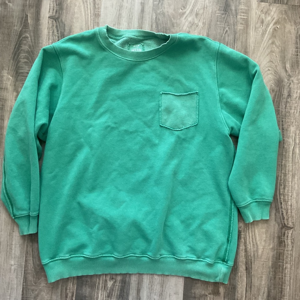 Aerie Green Oversized Terry-Cotton Pullover Pocket Sweater size small